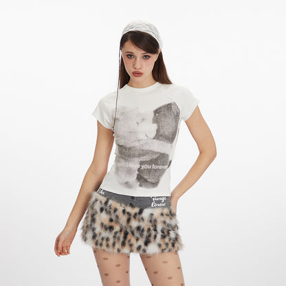 JenPora Women's Graphic Print Fitted Crop T-Shirt