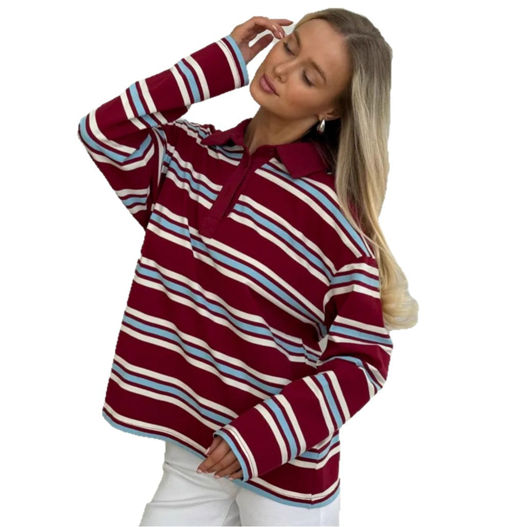 JenPora Women's Cotton Striped Long Sleeve Crew Neck T-Shirt