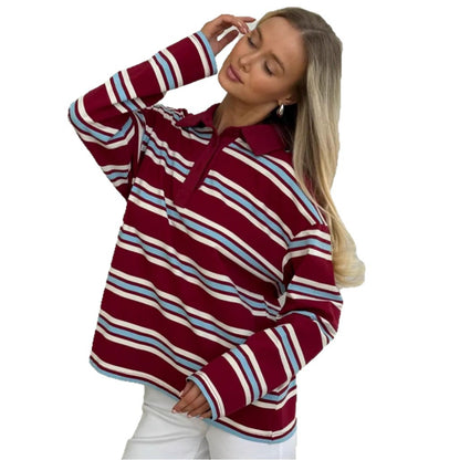 JenPora Women's Cotton Striped Long Sleeve Crew Neck T-Shirt
