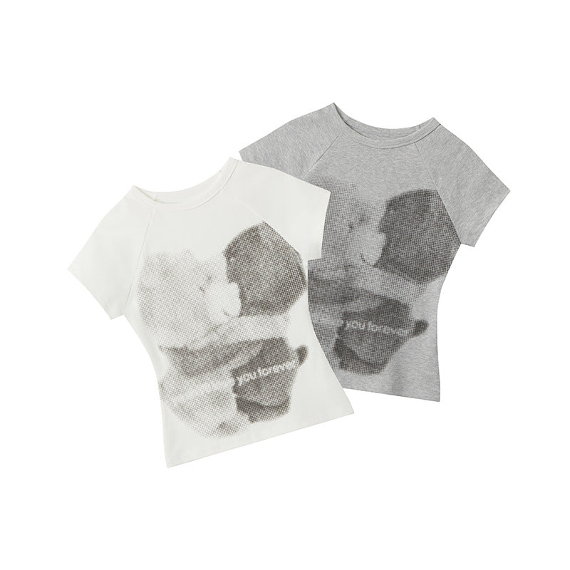 JenPora Women's Graphic Print Fitted Crop T-Shirt