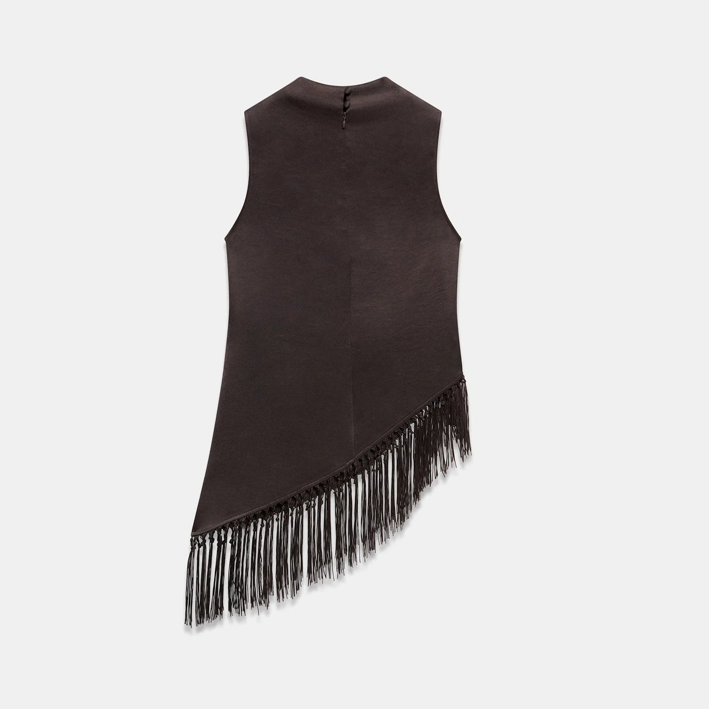 JenPora Women's Satin Sleeveless Fringe Top