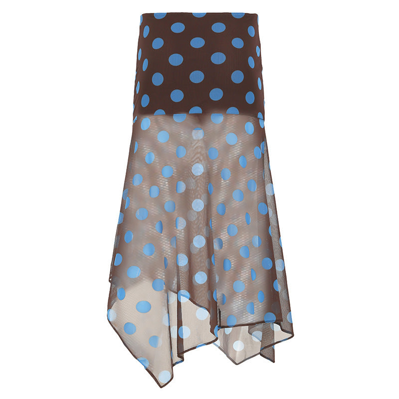 JenPora Women's Polka Dot High Waist Asymmetrical Maxi Skirt