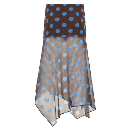 JenPora Women's Polka Dot High Waist Asymmetrical Maxi Skirt