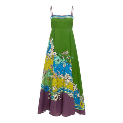 JenPora Women's Linen Blend Floral Print Sleeveless Maxi Dress