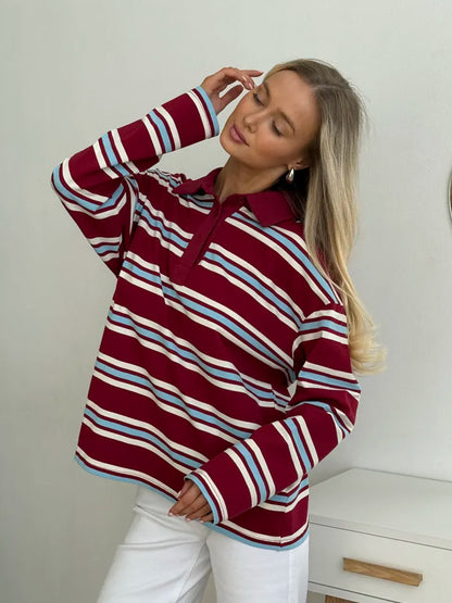 JenPora Women's Cotton Striped Long Sleeve Crew Neck T-Shirt