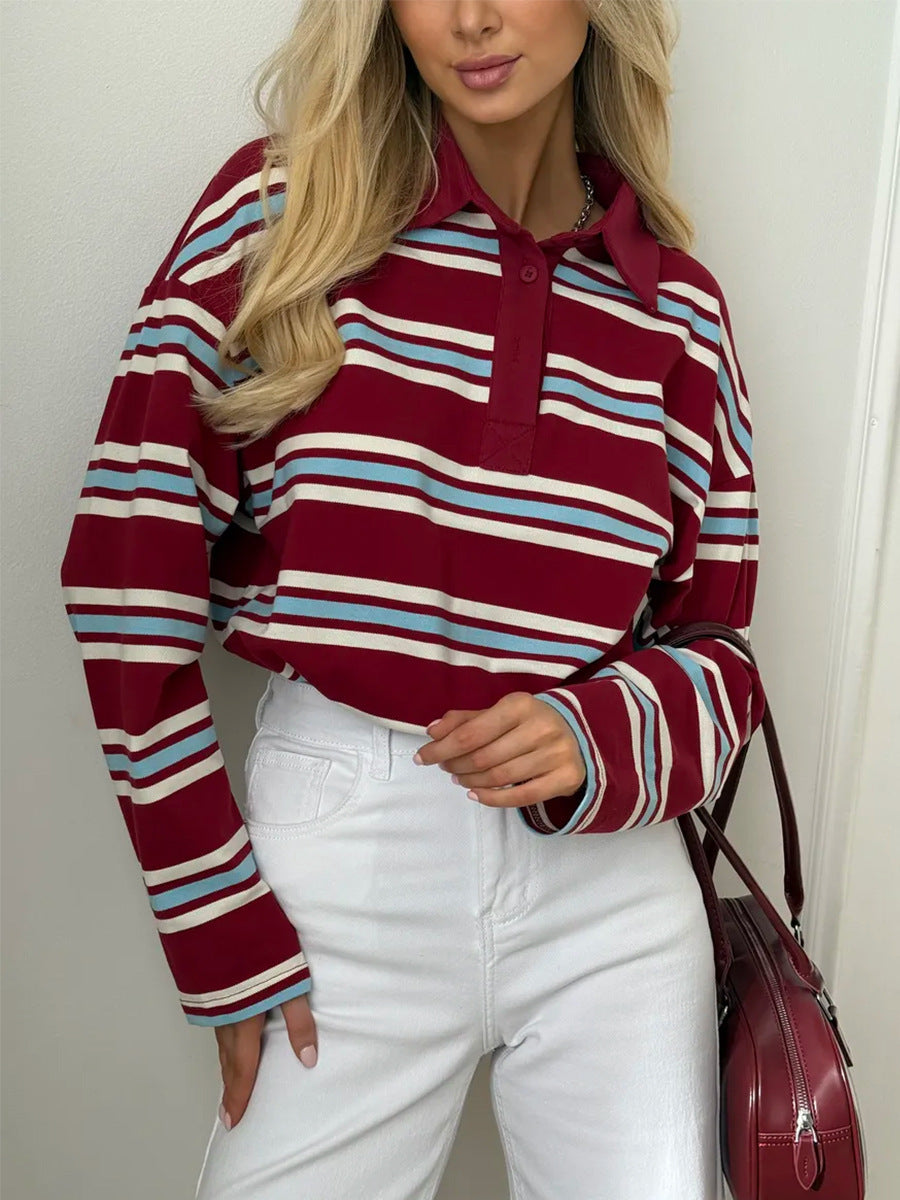 JenPora Women's Cotton Striped Long Sleeve Crew Neck T-Shirt