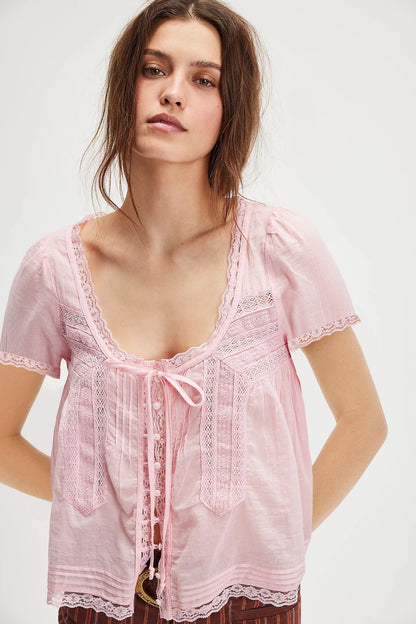 JenPora Women's Cotton Eyelet Short Sleeve Blouse