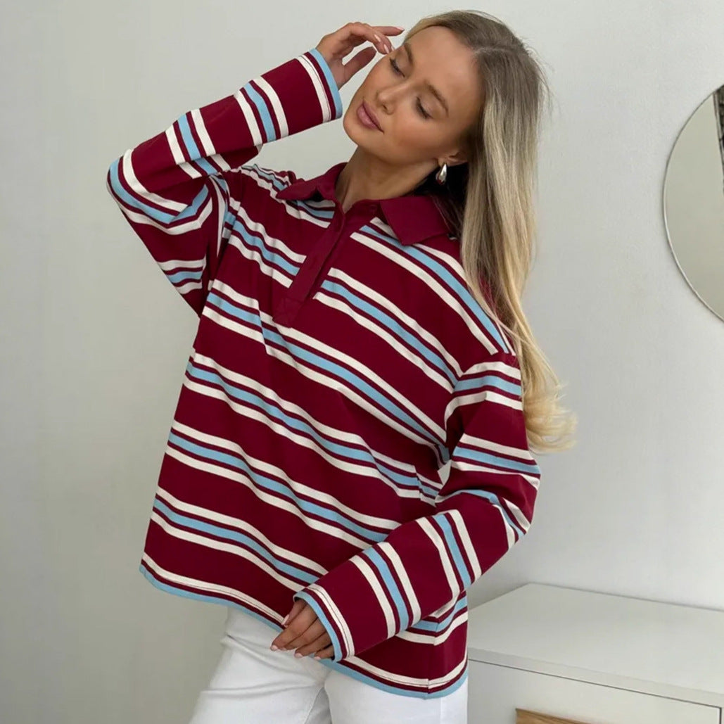 JenPora Women's Cotton Striped Long Sleeve Crew Neck T-Shirt