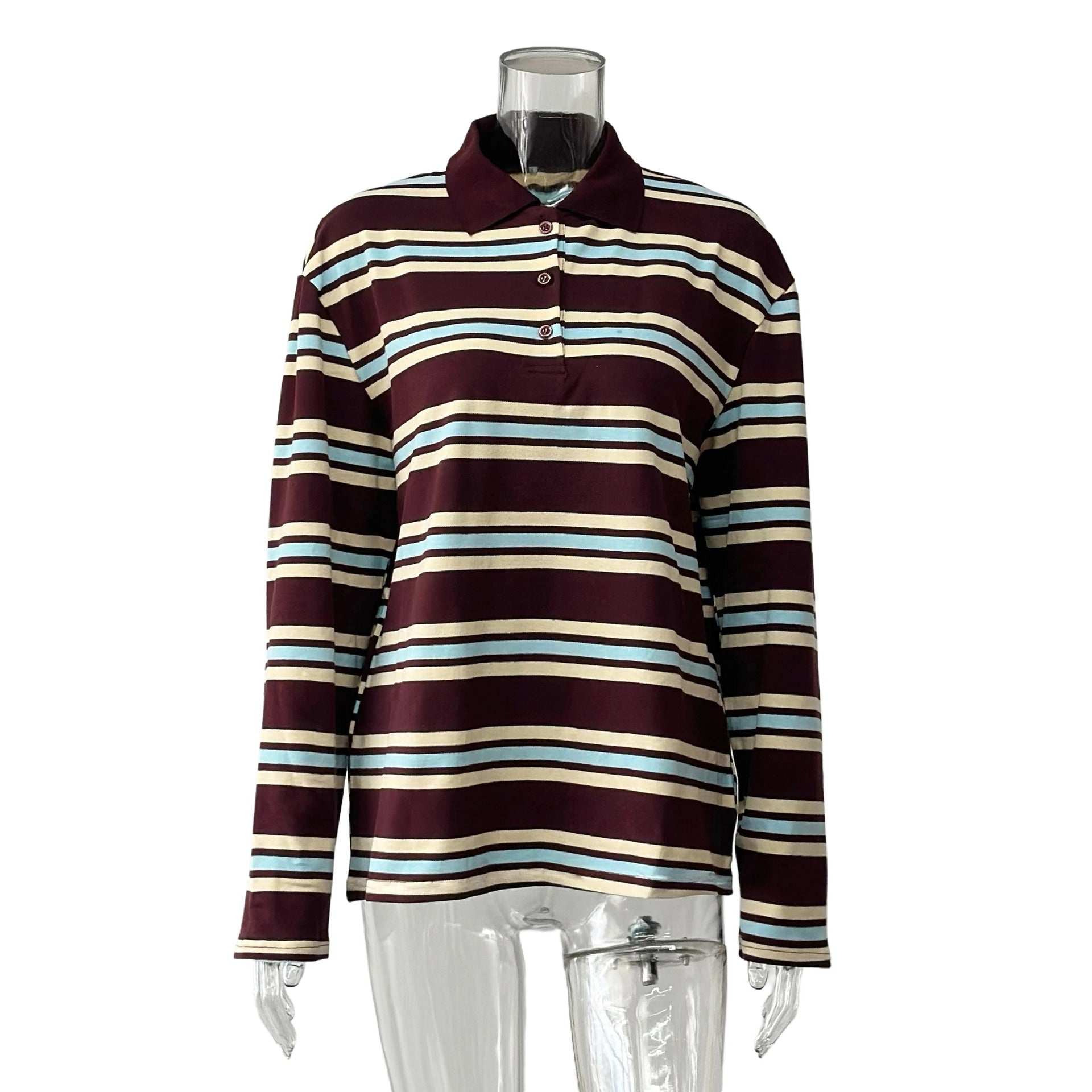 JenPora Women's Cotton Striped Long Sleeve Crew Neck T-Shirt
