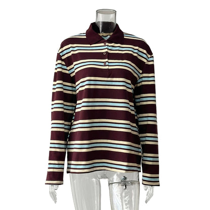 JenPora Women's Cotton Striped Long Sleeve Crew Neck T-Shirt