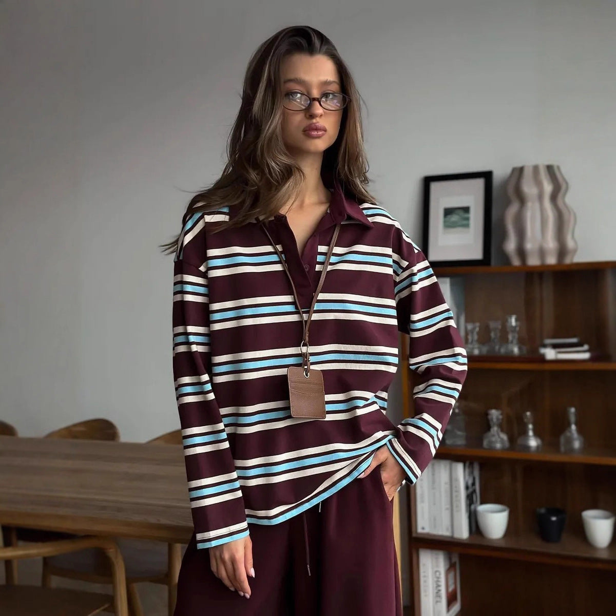 JenPora Women's Cotton Striped Long Sleeve Crew Neck T-Shirt